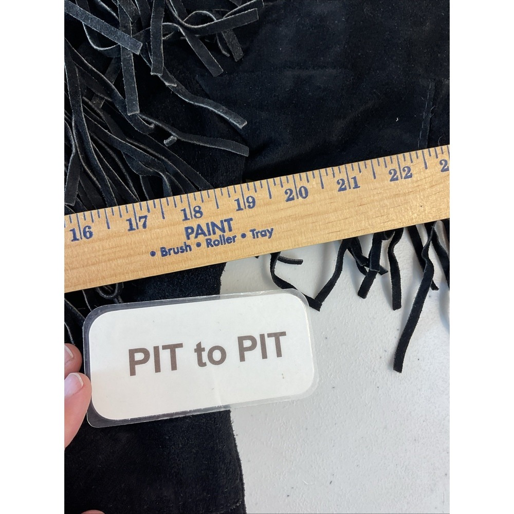 VTG Pioneer Wear Black Suede Leather Fringe 3 Button Short Jacket Western 8‎ - Picture 10 of 12